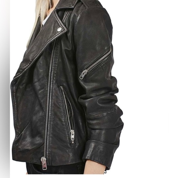 Topshop Faux Leather Biker Jacket - Picture 4 of 15